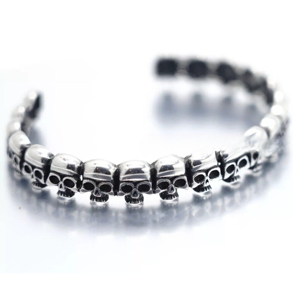 7 Inch Stainless Steel Mens Biker Skull Skeleton Cuff Bangle Bracelet Men